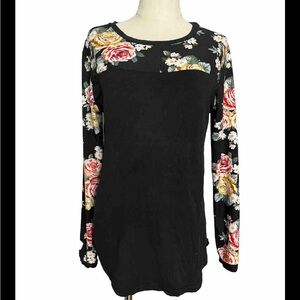 Meaneor Women's Long Sleeve Floral Blouse XL Multi-color Black/green, made